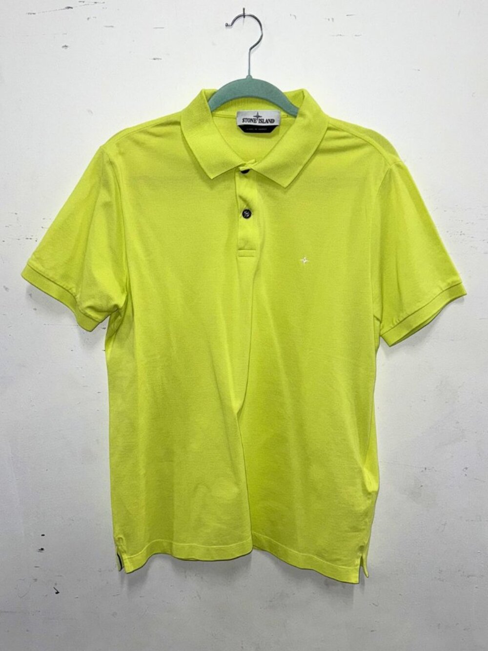 STONE ISLAND Neon Green Chest Logo Short Sleeve Slim Fit Polo Shirt Sz L
